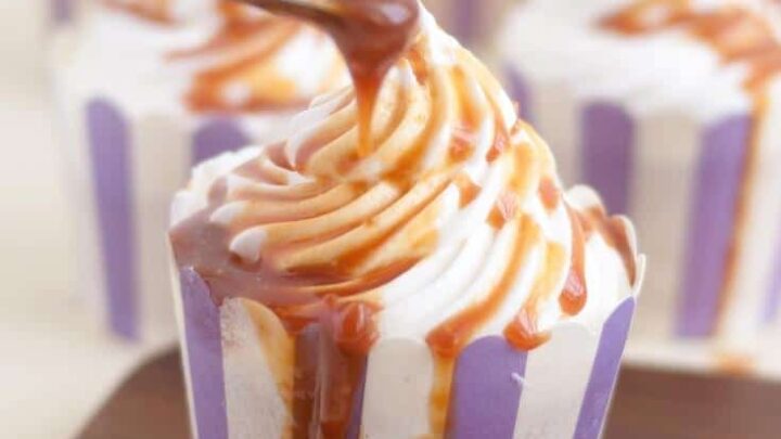 Caramel cupcakes with Swiss meringue buttercream and caramel sauce