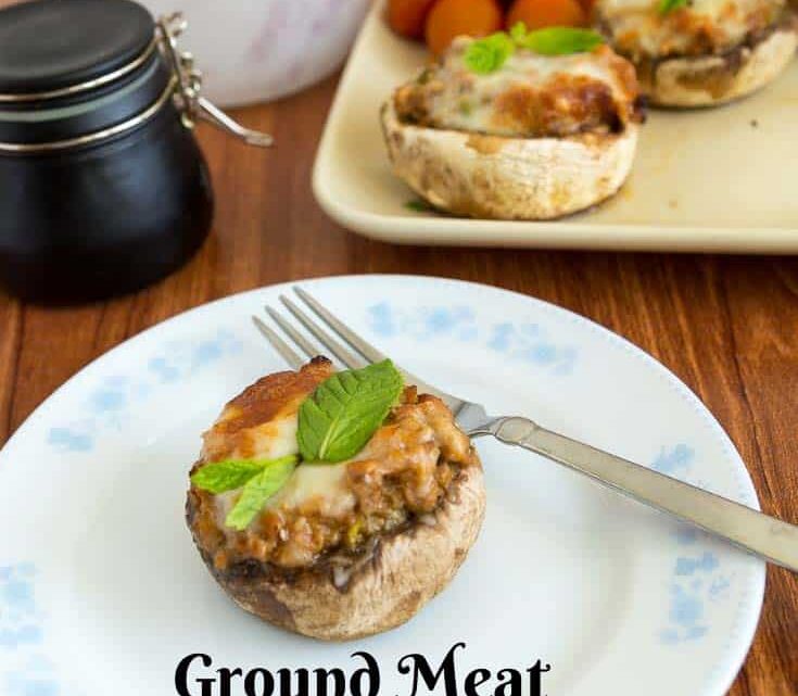 Meat Stuffed Mushrooms with Minced Turkey and Cheese