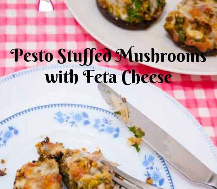 Pesto Stuffed Mushrooms with Feta Cheese